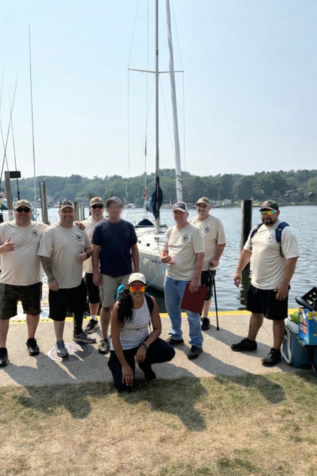 Sue Fisher on the water with veterans
